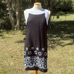 Jessica J Howard Black/White Embroidered Linen Shift Dress Size 12